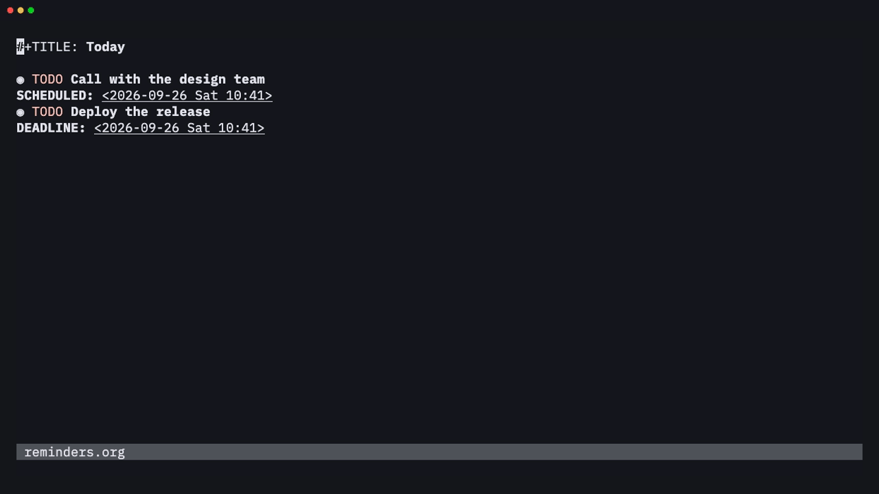 Reminders for a scheduled call and a deadline, then the same entries in the agenda