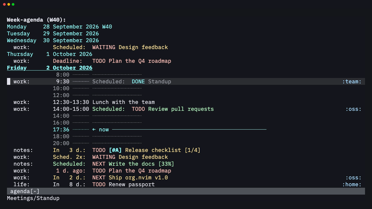 The agenda week view