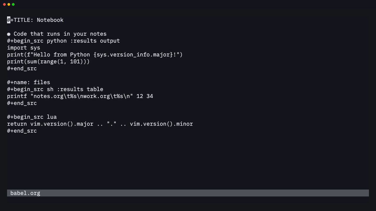 Running Python, shell and Lua blocks and inserting their results
