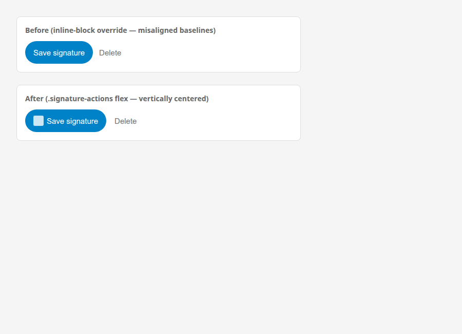 Signature button alignment