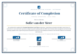 A certificate of completion in landscape with a QR code
