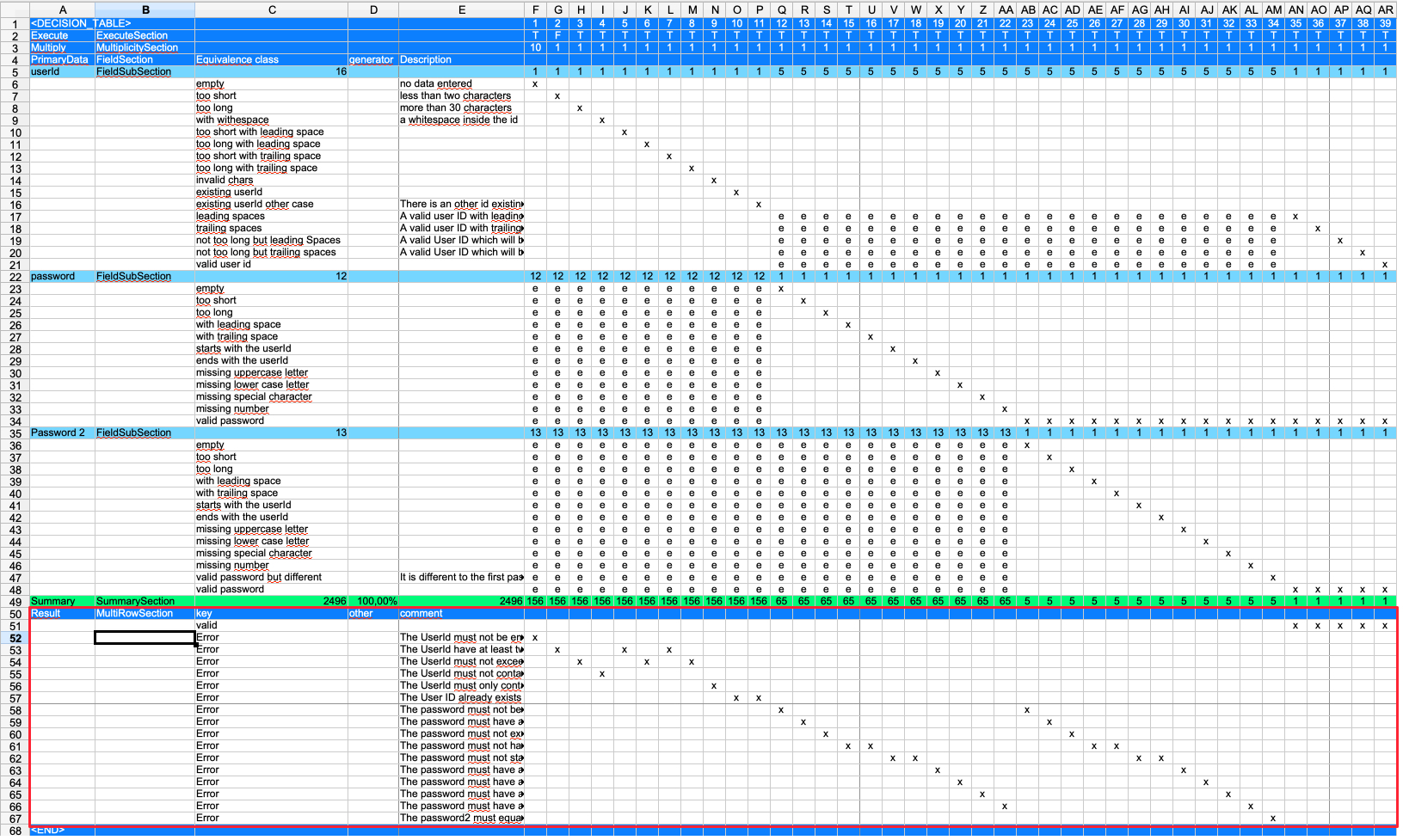 Multi row section