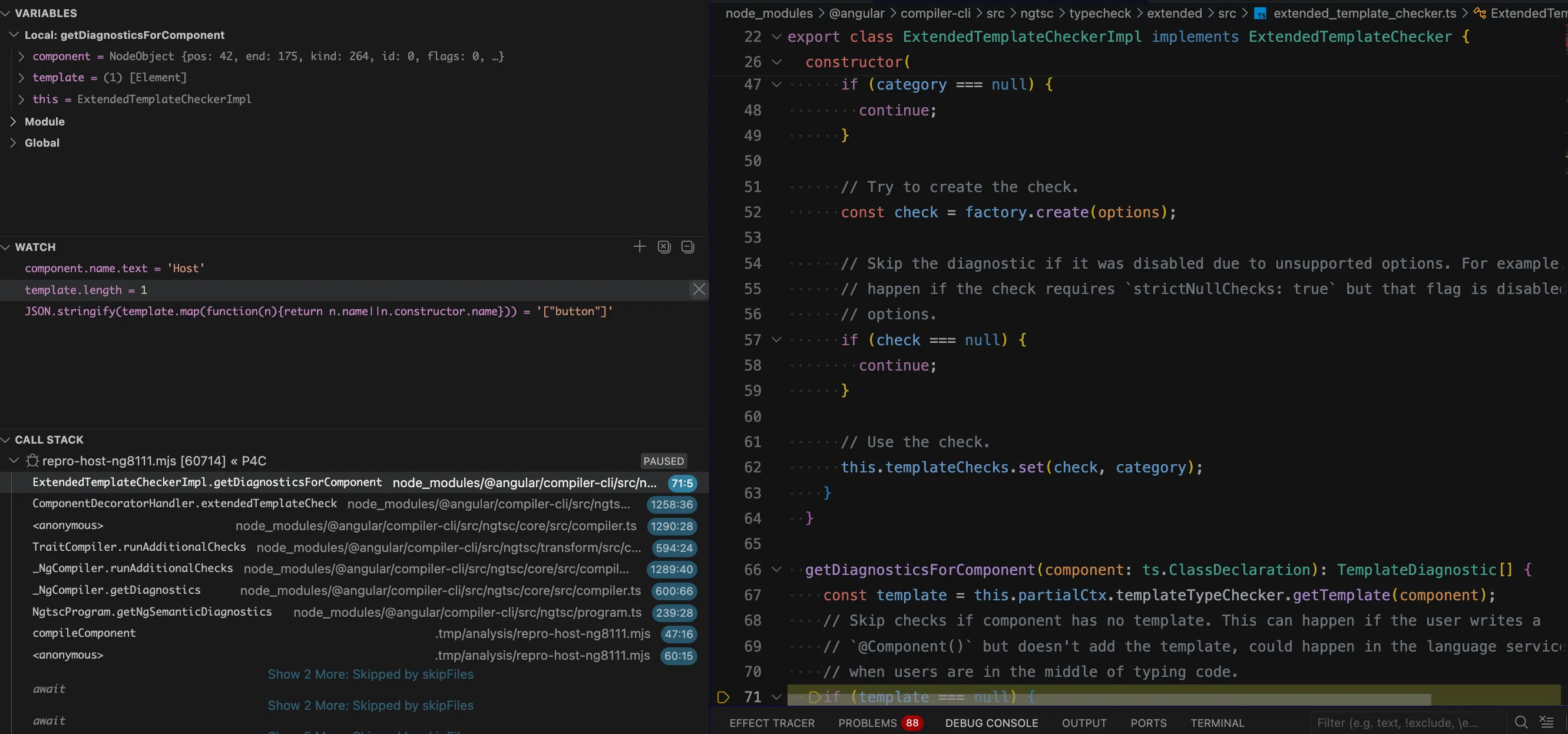 entry A: template contains the button with the click binding