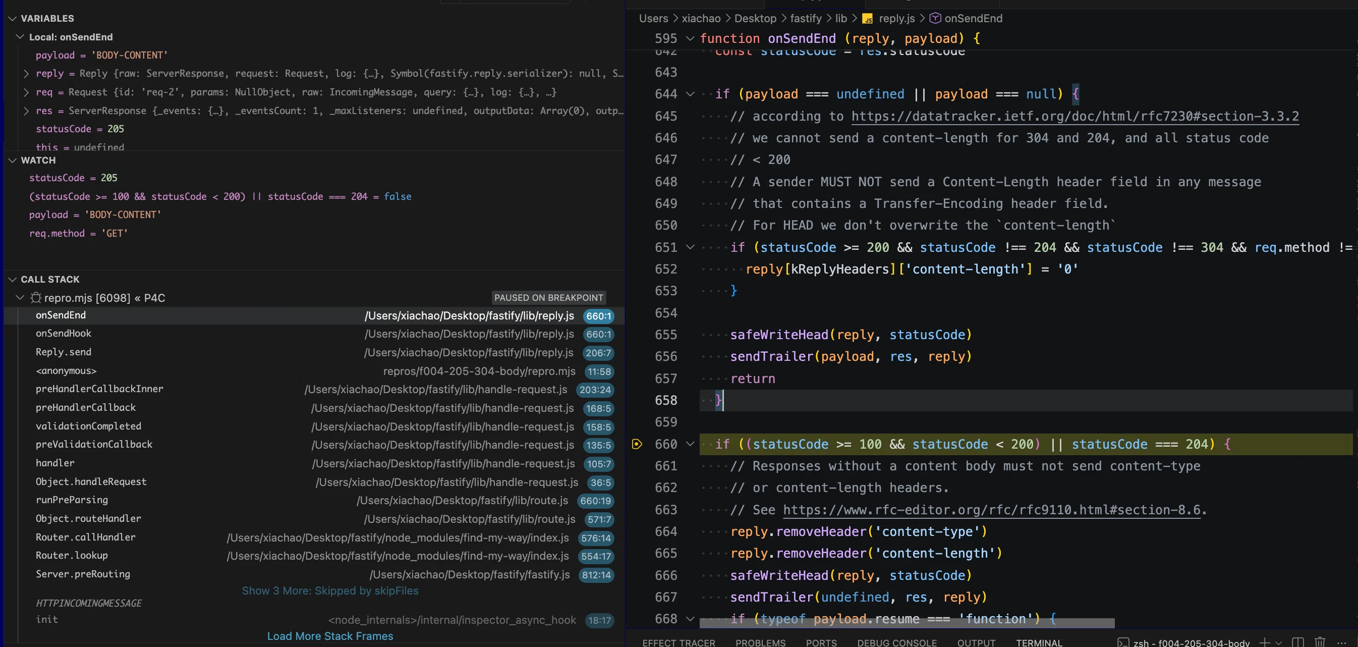 the two bodyless-status checks side by side