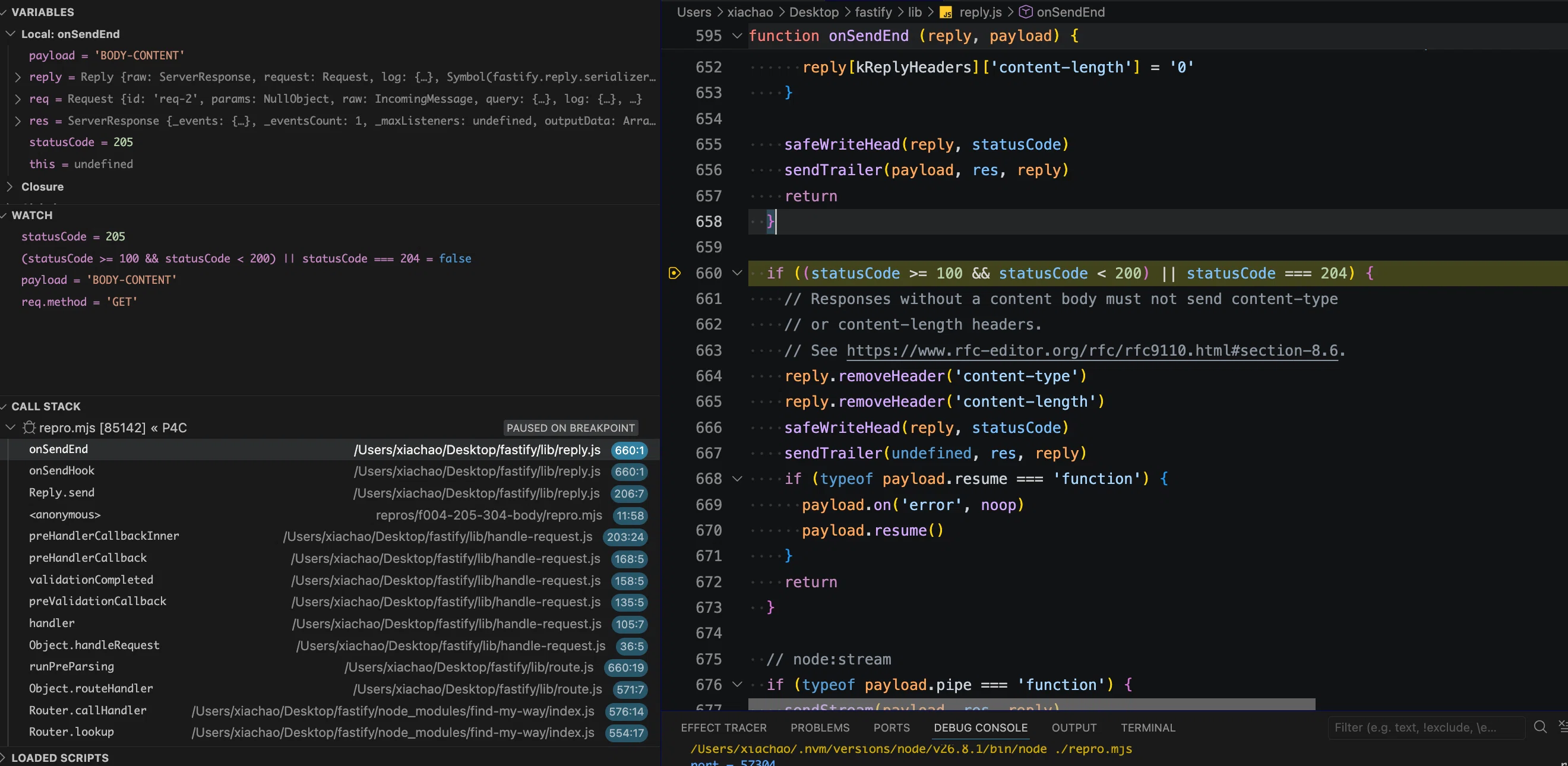 breakpoint on line 660