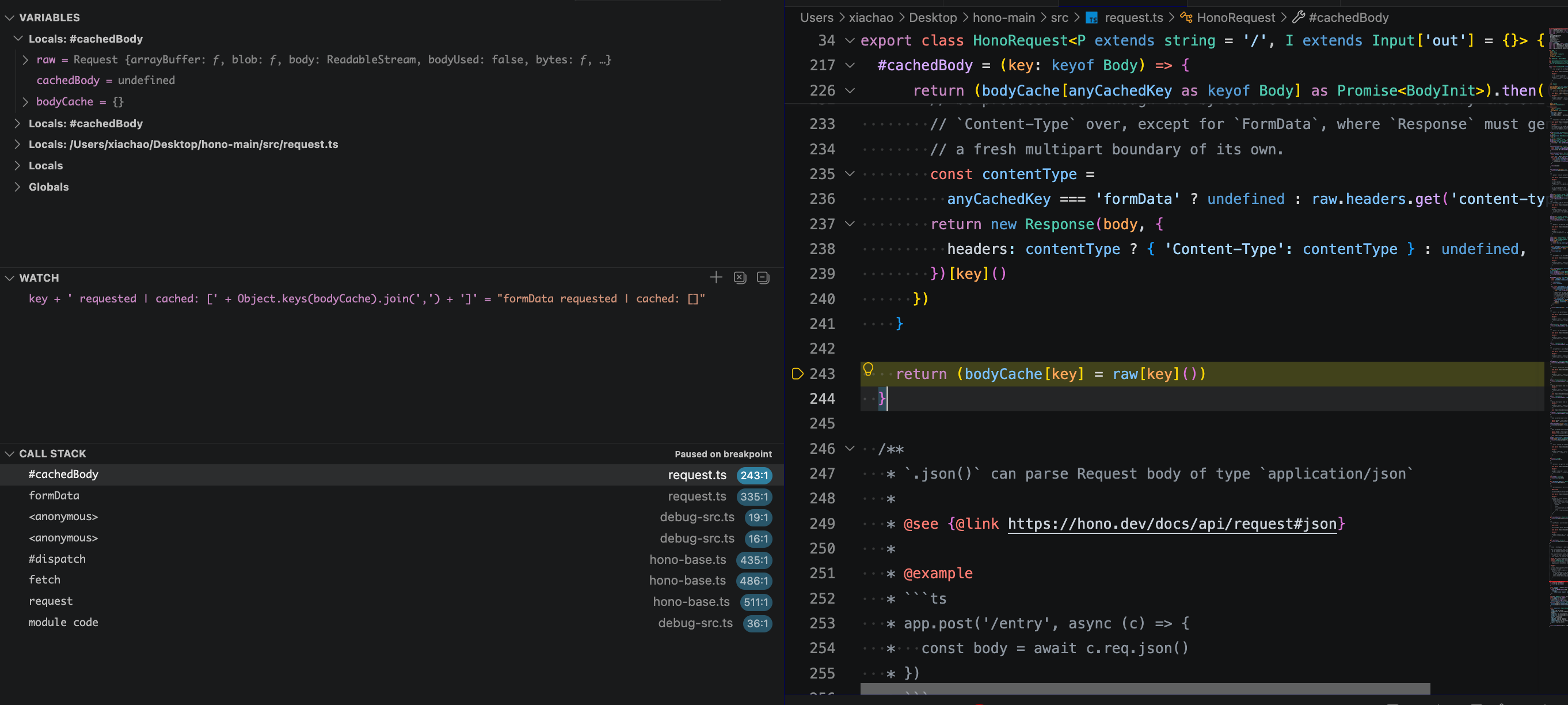 src/request.ts:243 — the first call, bodyCache is still empty, key = "formData"