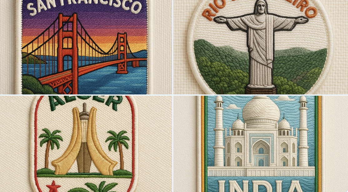 Create a close-up, square-format (1:1) photo of an embroidered patch inspired by the uploaded image. The design shoul…