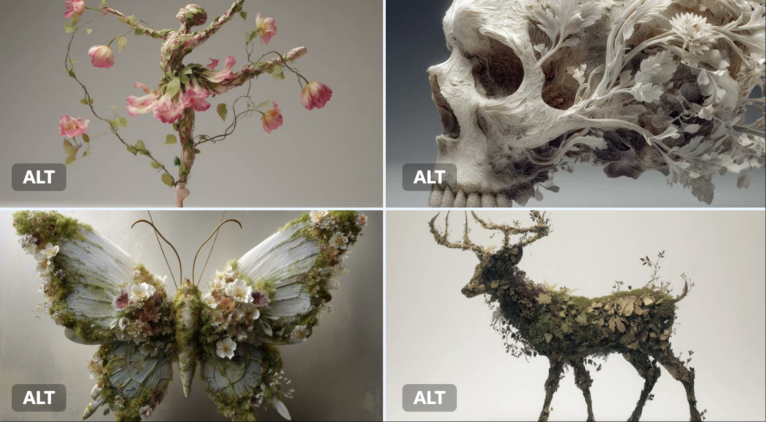 The appears as if organically grown from intertwining plants, flowers, and vines. Leaf-like textures and blooming for…