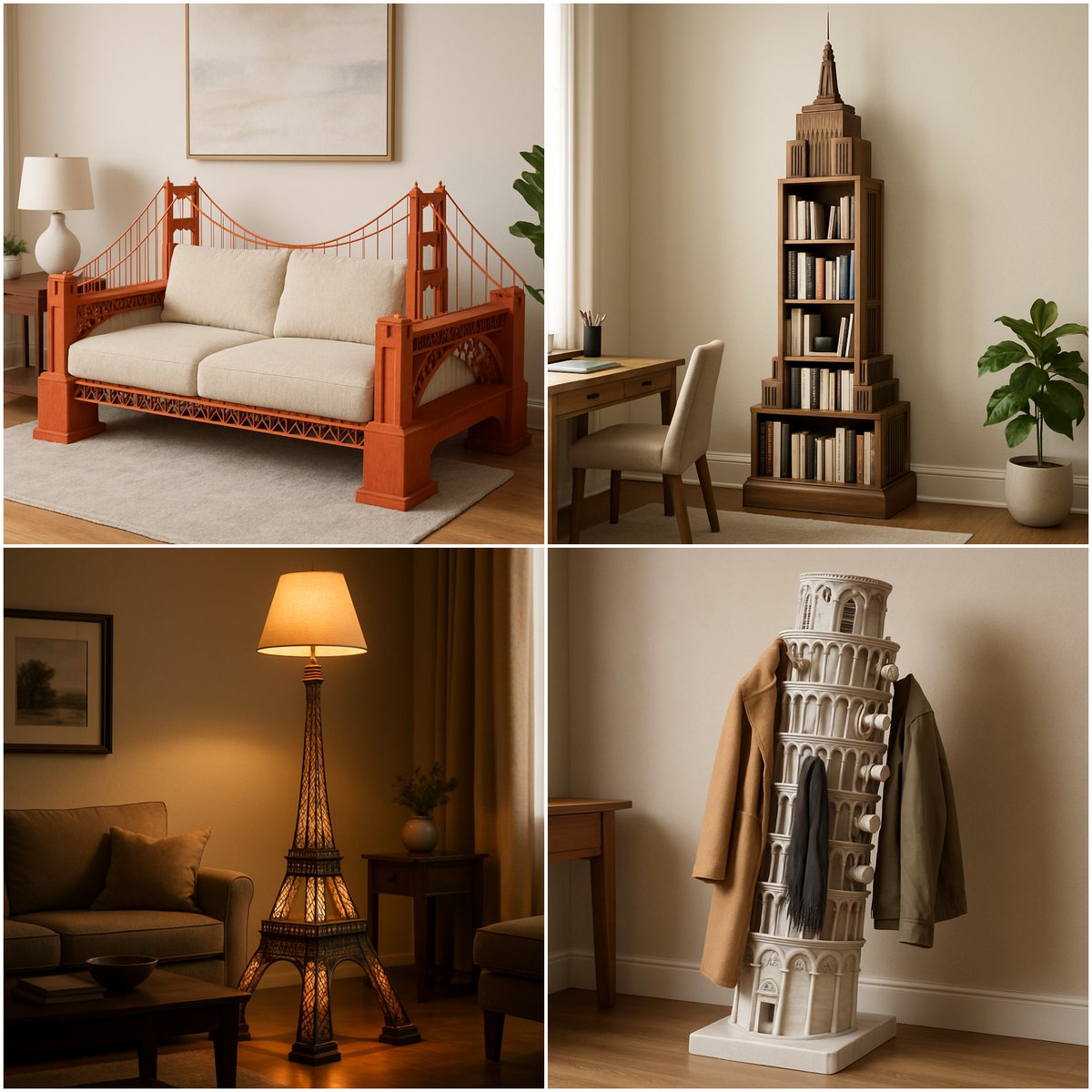 The [LANDMARK - Statue of Liberty/Eiffel Tower/Big Ben] perfectly carved and functional as a , living room setting, n…