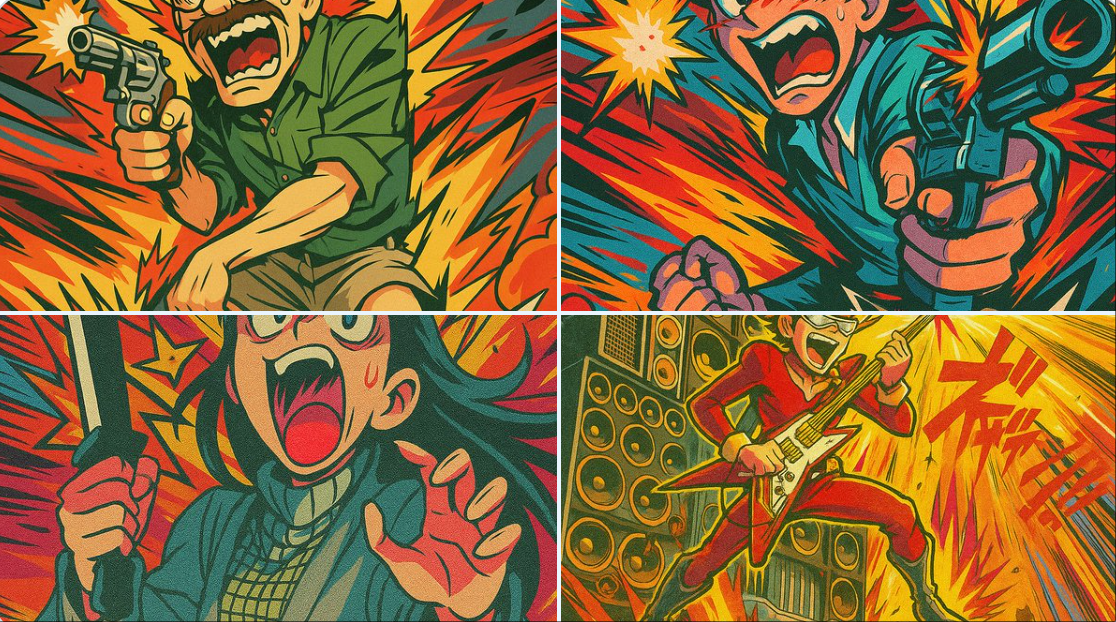 Transform this image into an over-the-top anime illustration in the style of Trigger / Gainax. Use exaggerated expres…