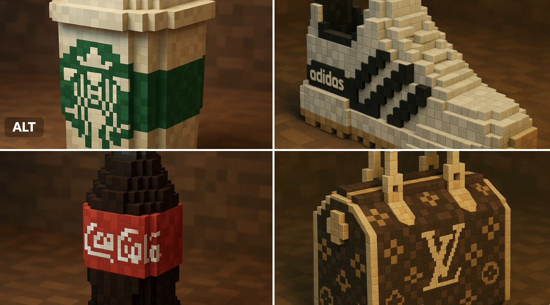 A Minecraft-style voxel recreation of a , built entirely from pixelated cubes — detailed voxel modeling, signature br…