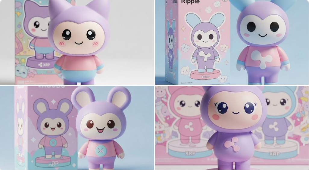A cute pastel vinyl figure of , pastel colors (lavender, soft pink, baby blue), kawaii style with big round eyes and…