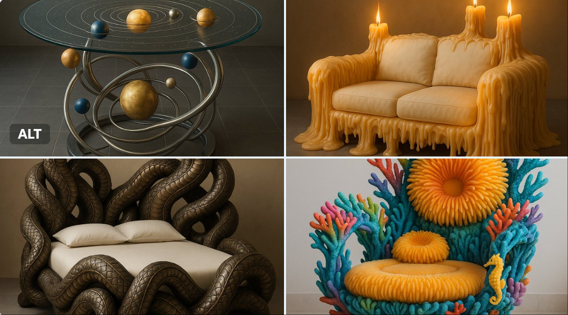 Imagine a designed in the form of . The design should be highly creative and sculptural, like an art piece. Use organ…