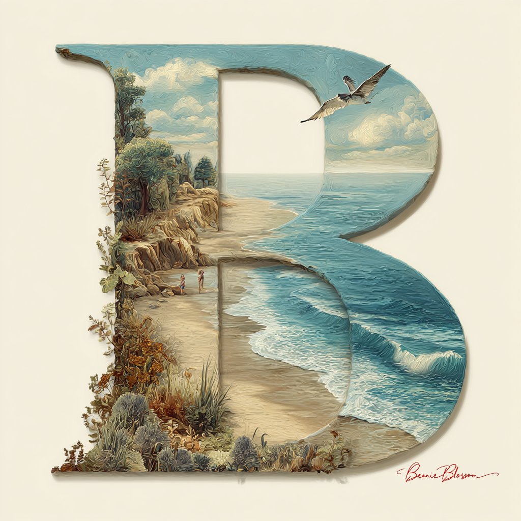 the letter B beautiful and elegant decorated with a beautiful beachscape