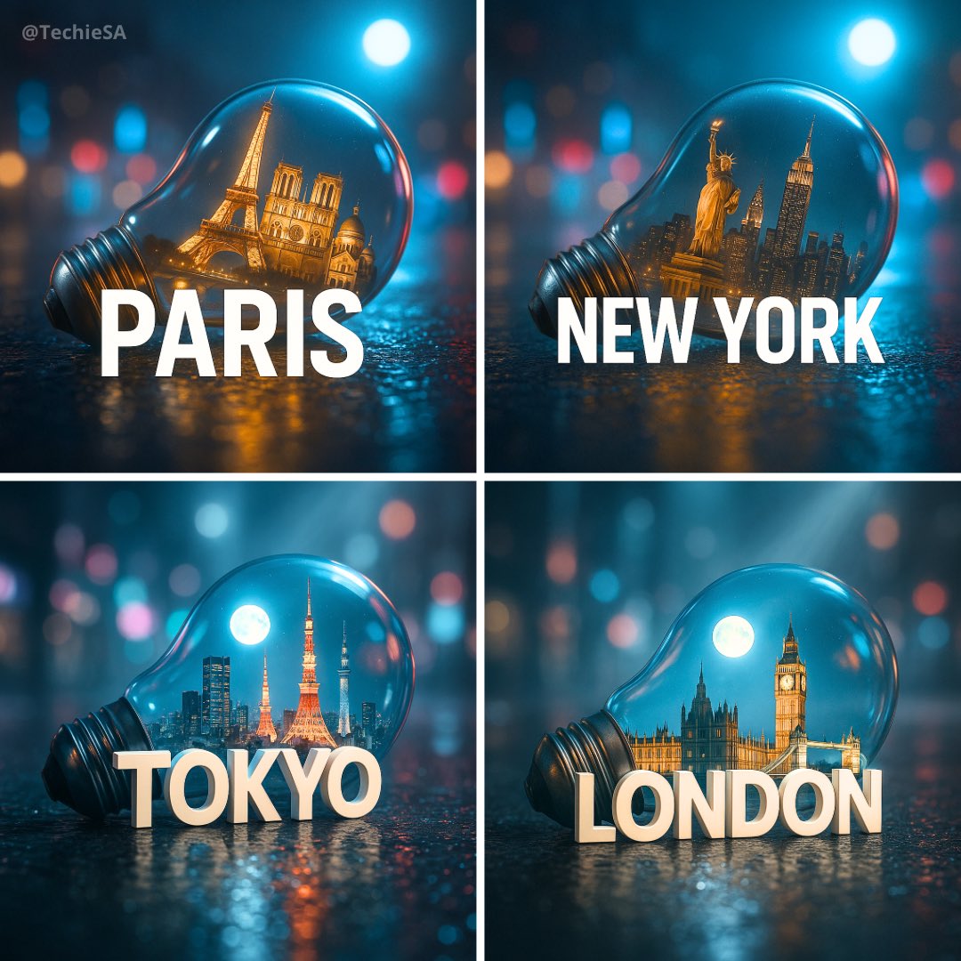Create a hyper-realistic, stylish poster featuring a light bulb lying on wet urban asphalt. Inside the bulb, place a…