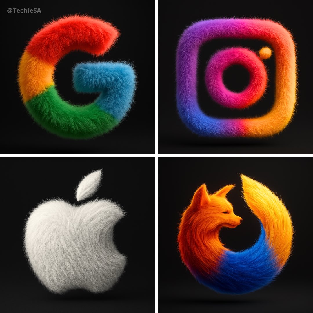 Transform the logo into a hyper-realistic, 3D fluffy object. Keep the original shape and exact brand colors. Cover th…