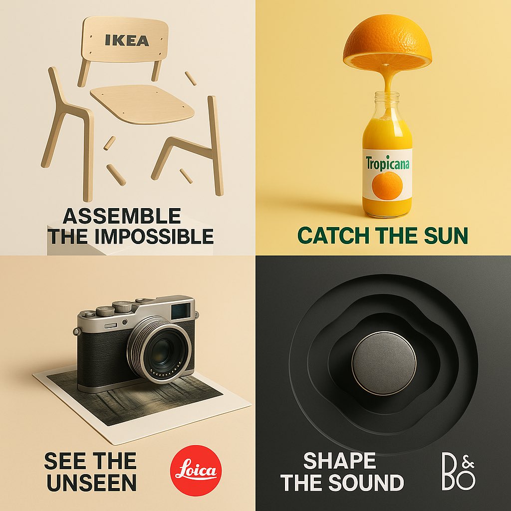 Create a 1:1 high-resolution poster that reimagines the brand/product as a surreal object of desire using minimal ele…