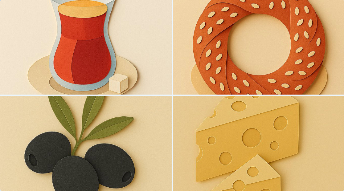 Create a minimalistic illustration of in a paper cut-out style. Use soft, pastel colors and simple shapes. Include la…