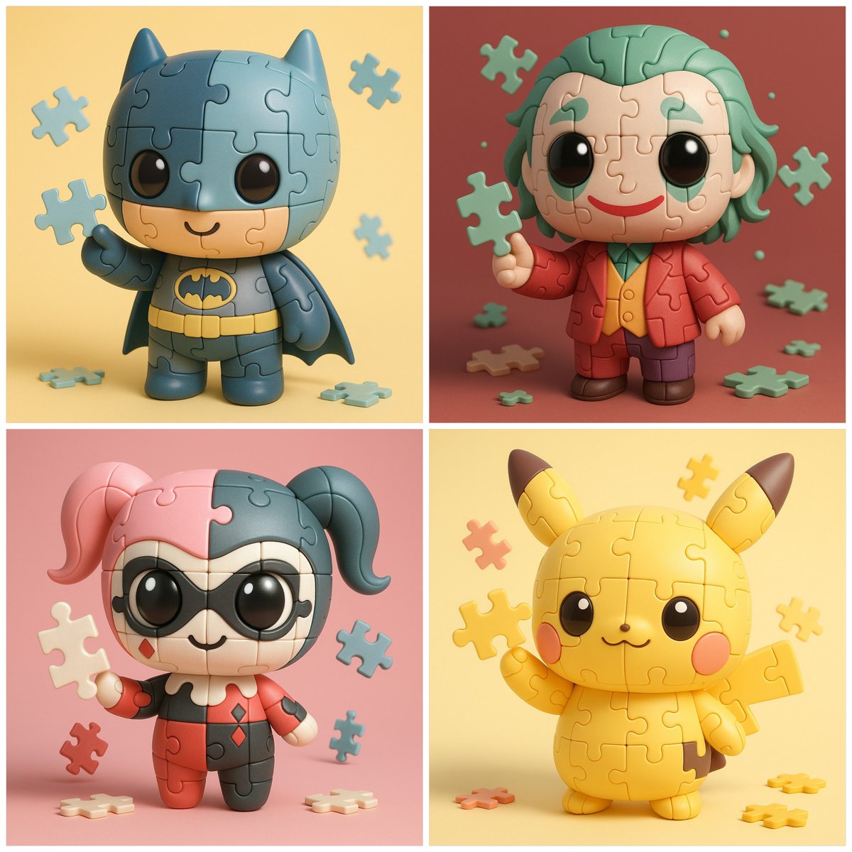 Chibi-style reimagined as a Puzzle Toy character, ultra-cute proportions with oversized head and tiny stubby body. MA…