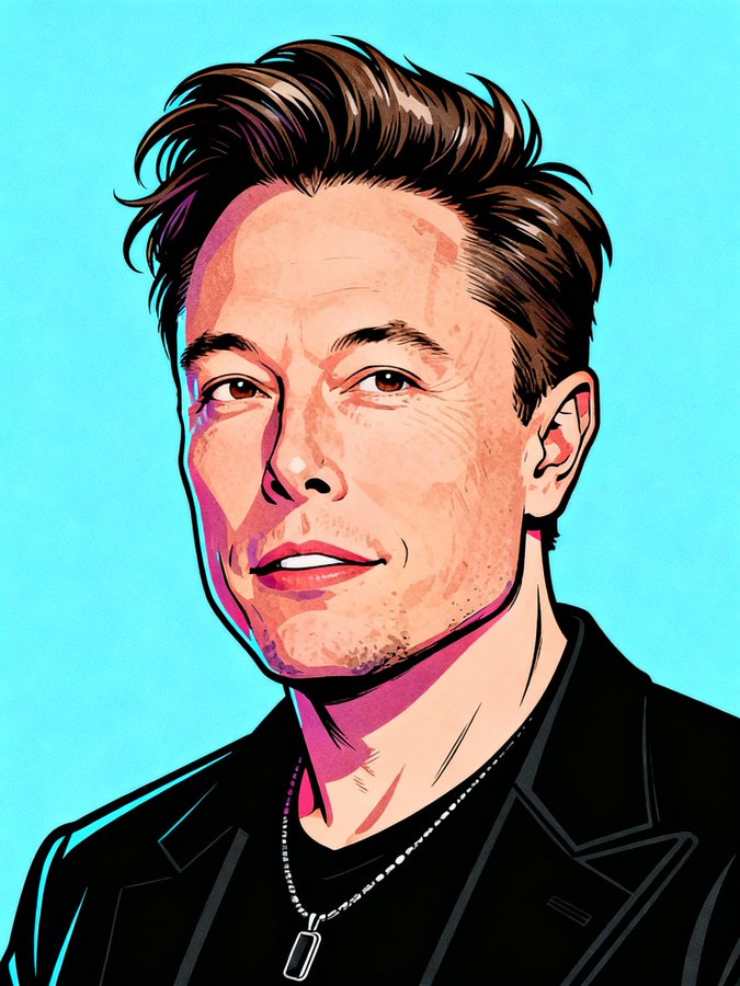 A vibrant, stylized pop art portrait of a . The subject is rendered with bold, clean lines and a strong outline, remi…