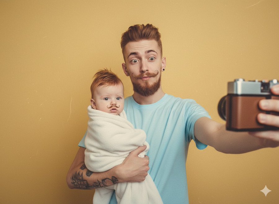 retro selfies of you holding a baby version of you
