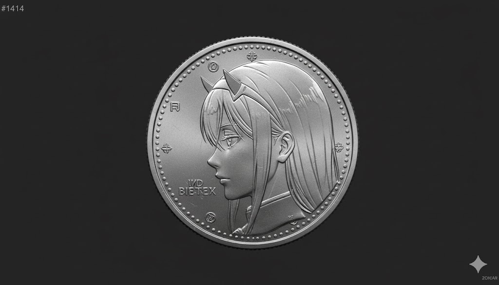 A detailed metallic coin featuring Person's face attached in the image ( Do not change facial features of the person…