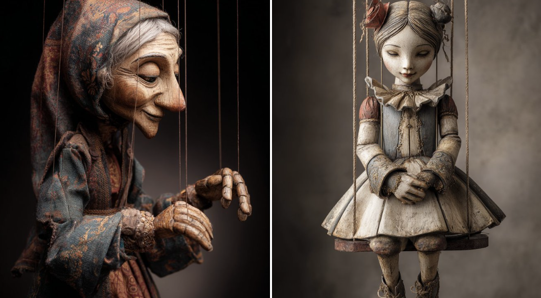 Hand-Carved Wooden Puppet (Czech Marionette Style) A hand-carved wooden marionette interpretation of , with jointed l…