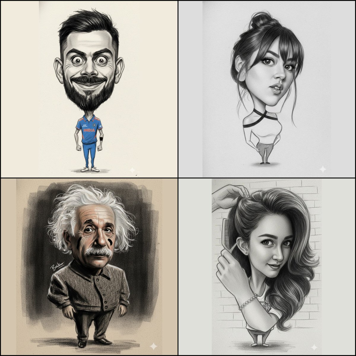 proportional composition of The whole body bottom to head is a caricature with the face and head exaggerated in the e…