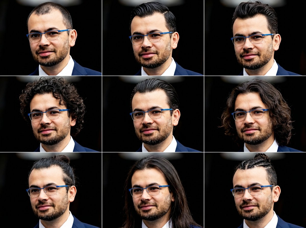 make a 3x3 grid with different hairstyles