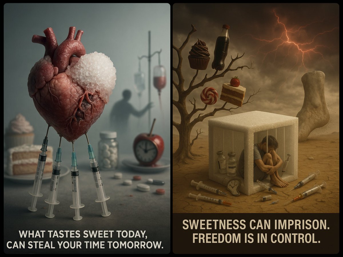 Create a surrealistic image about diabetes that conveys the message in a powerful and influential way. Plan and prepa…