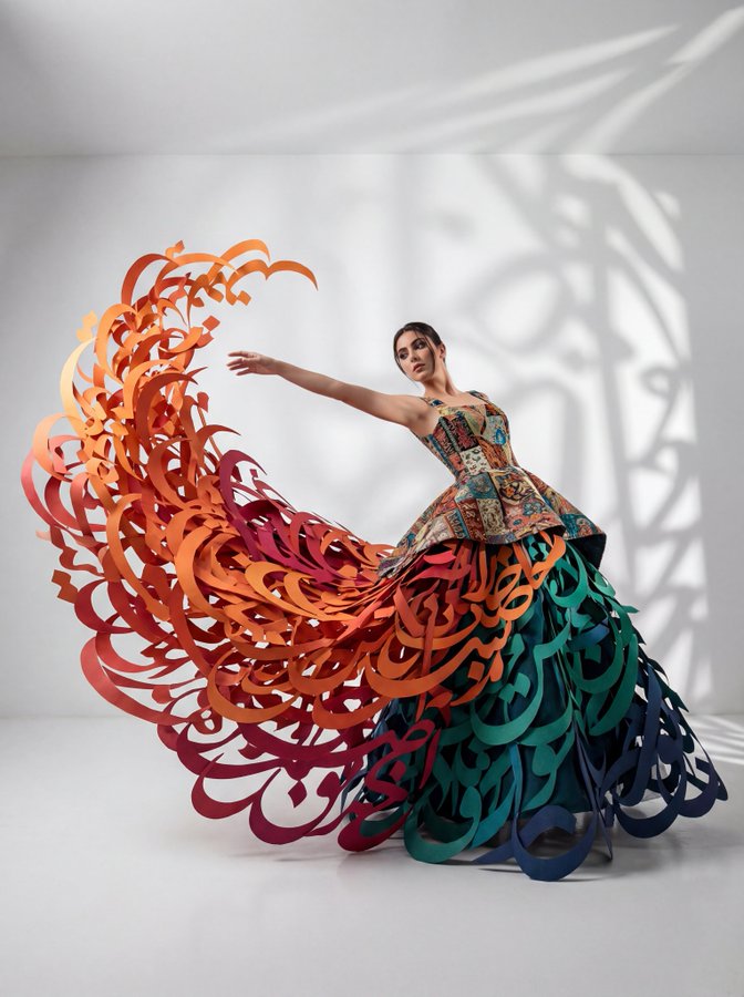(full body shot, wide angle view:1.2), , in a dynamic pose with arm outstretched, wearing a spectacular conceptual av…
