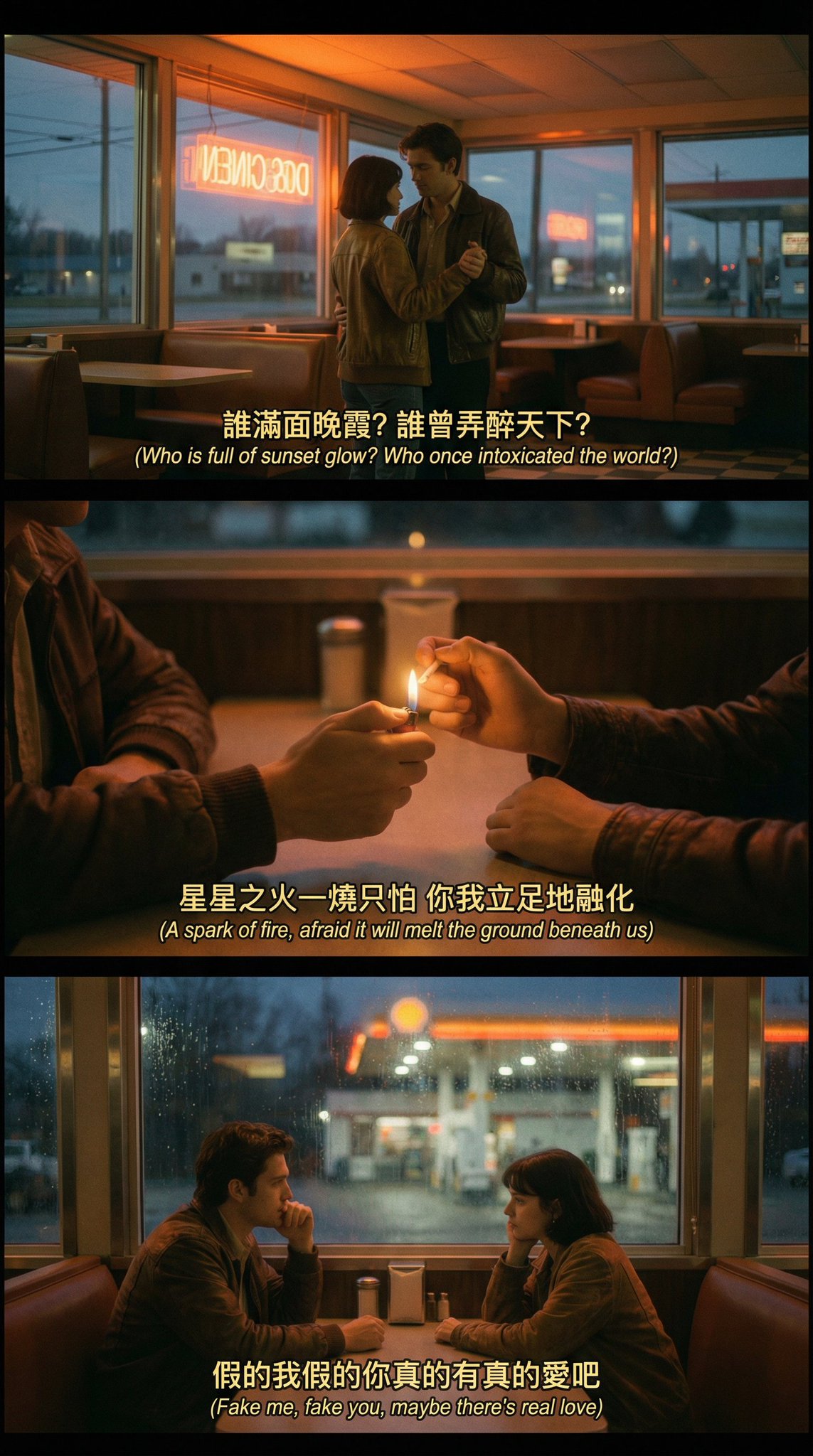 generate a cinematic sequence of images for a song based on the lyrics