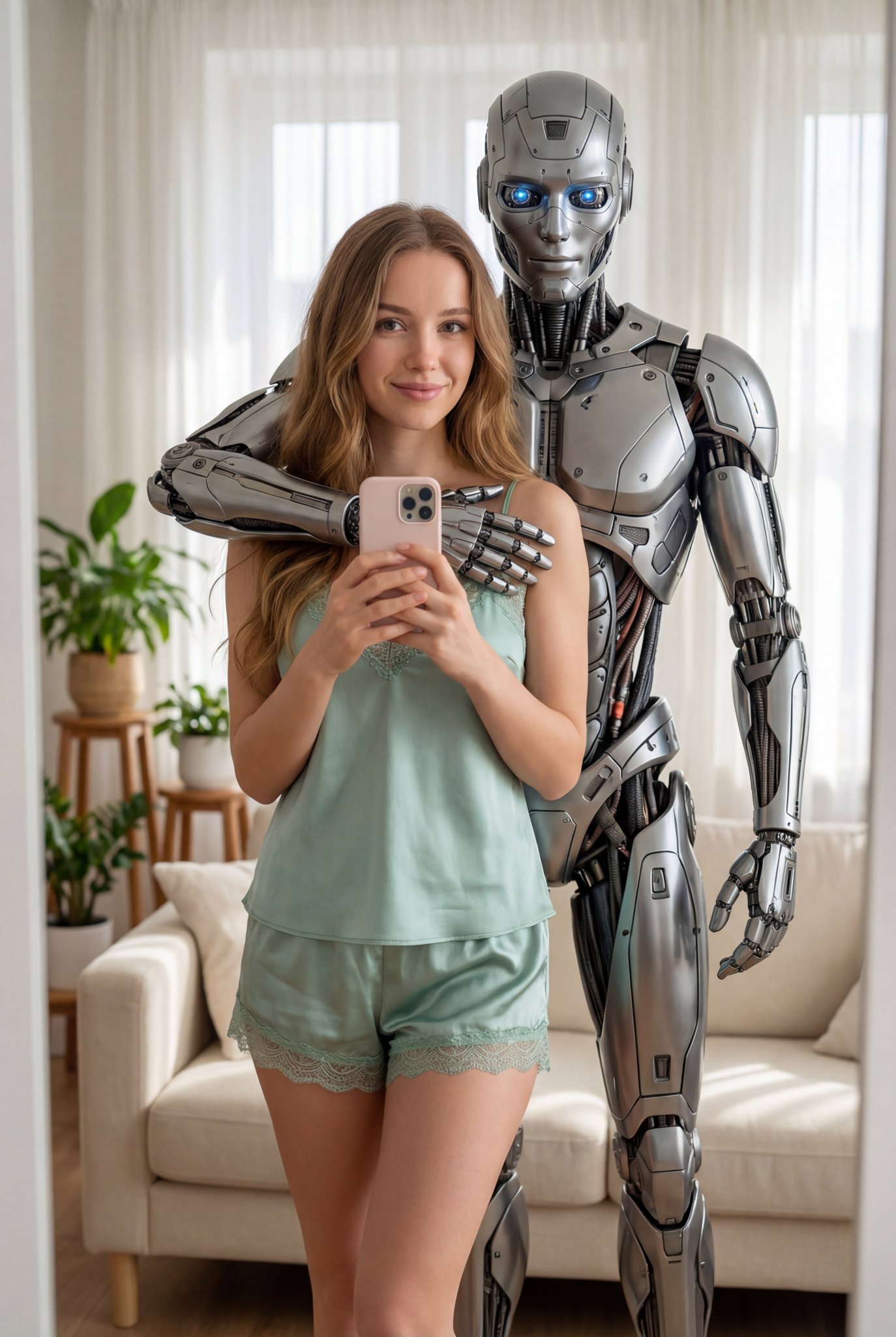 prompt": "hyperrealistic ultra-detailed 8k photo of YOU (Upload Your Photo) standing in a bright cozy living room, sa…