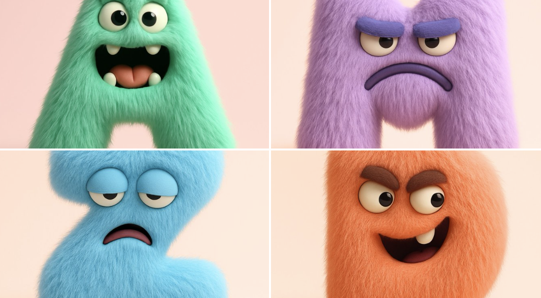 A highly realistic 3D render of the letter designed as a full-body fluffy monster. The letter shape itself is the cre…