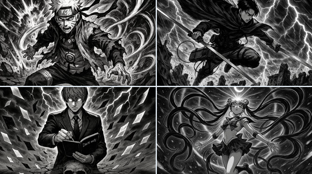 Highly dramatic and epic black and white manga-style illustration of . Powerful, dynamic pose, exaggerated features e…