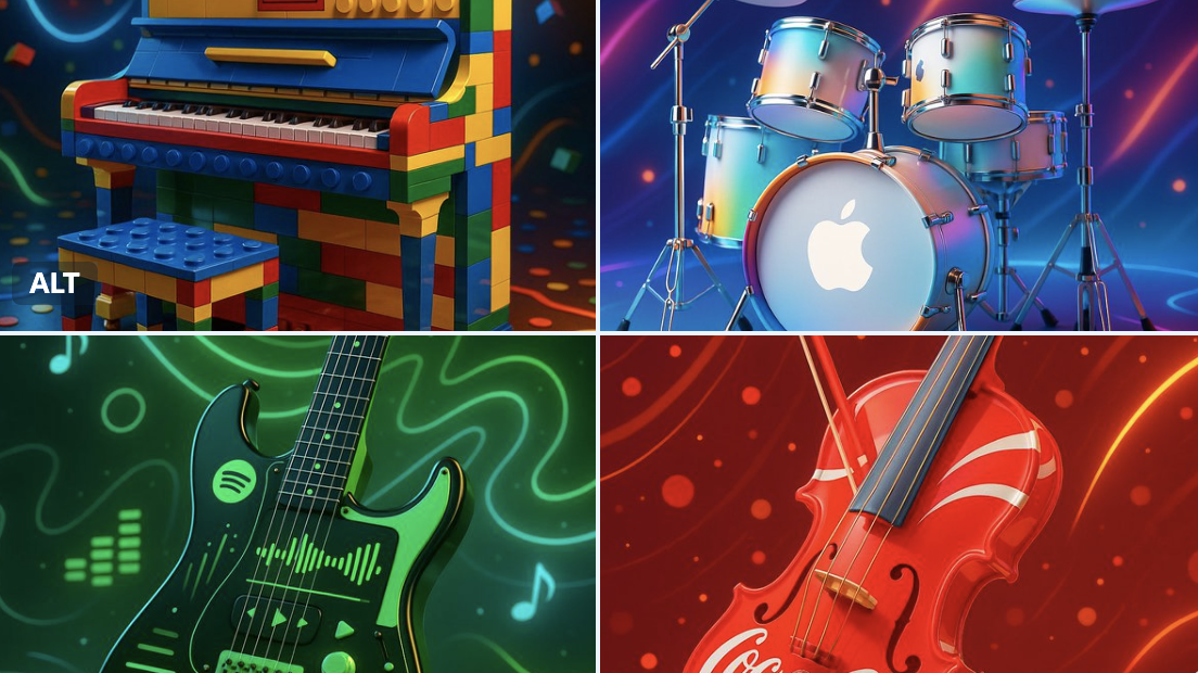 A highly stylized and vibrant promotional image of a designed in the visual style of the brand — the instrument is re…