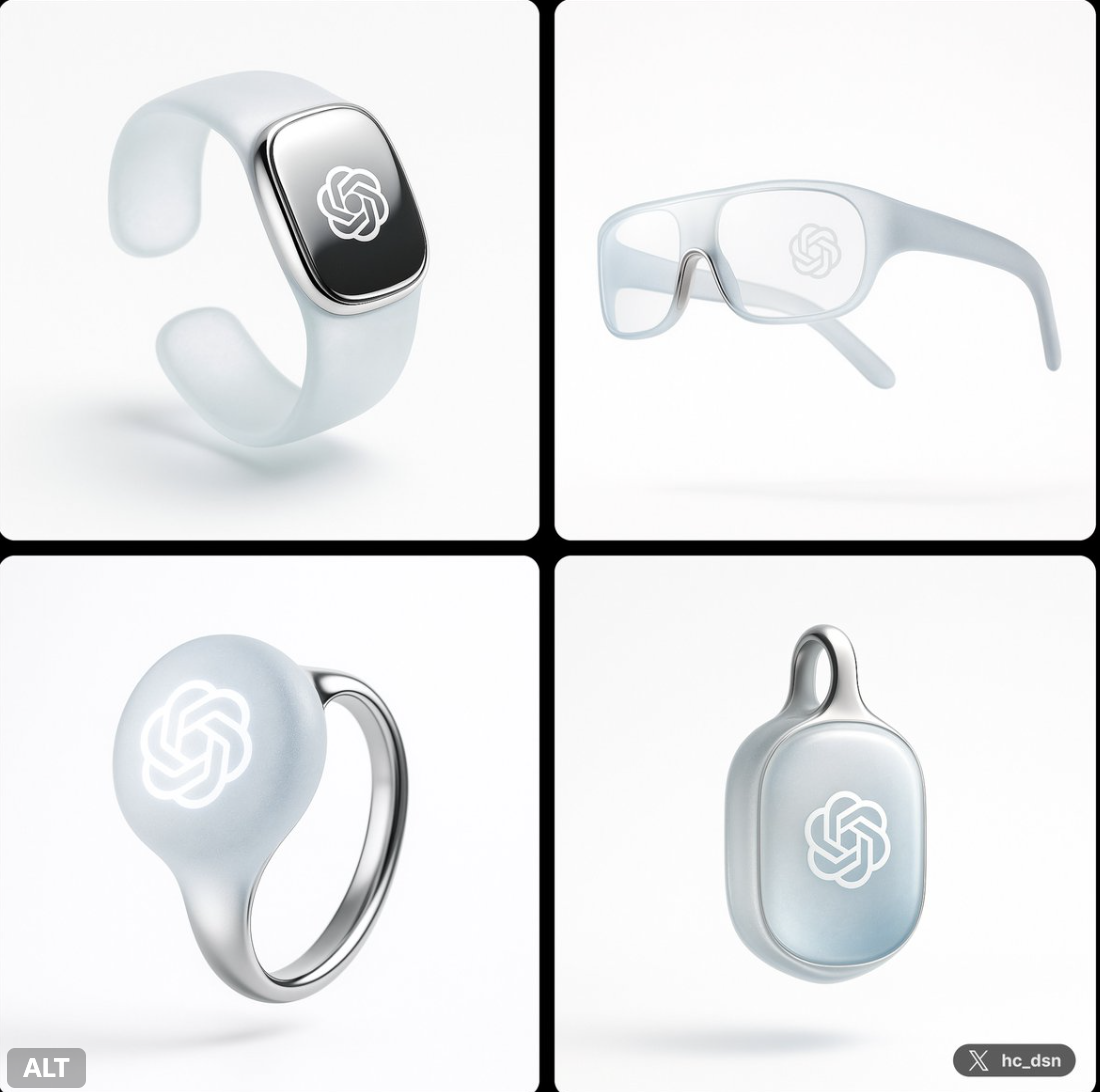 Create image with 1:1 ratio A next-gen wearable ai blending Jony Ive–inspired refined minimalism with a new material…
