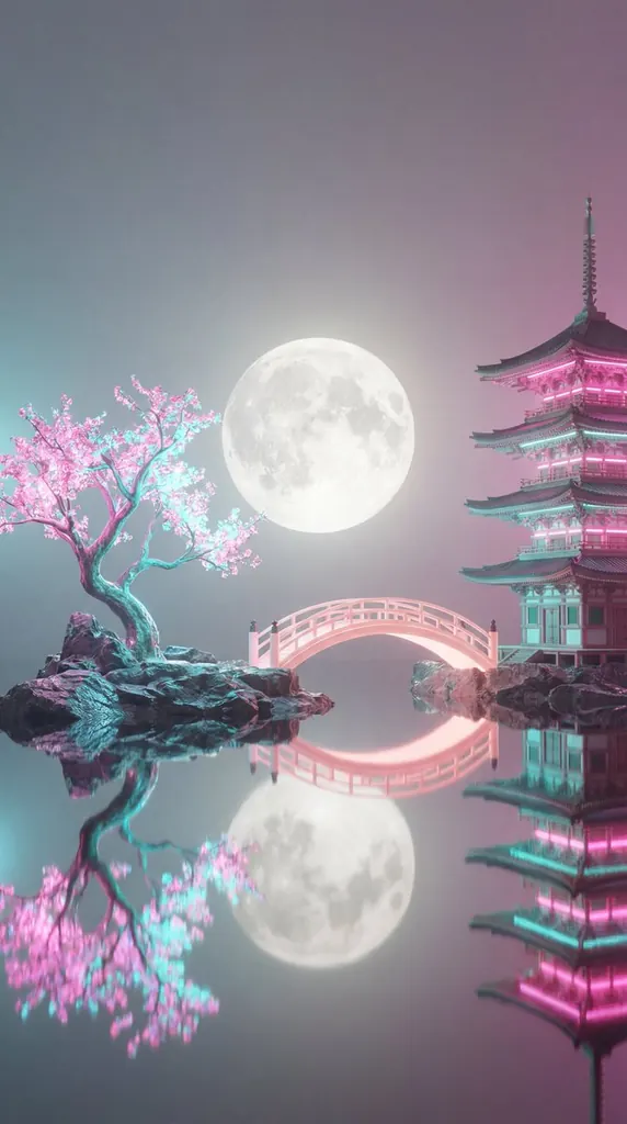 Surreal Vaporwave Night Landscape