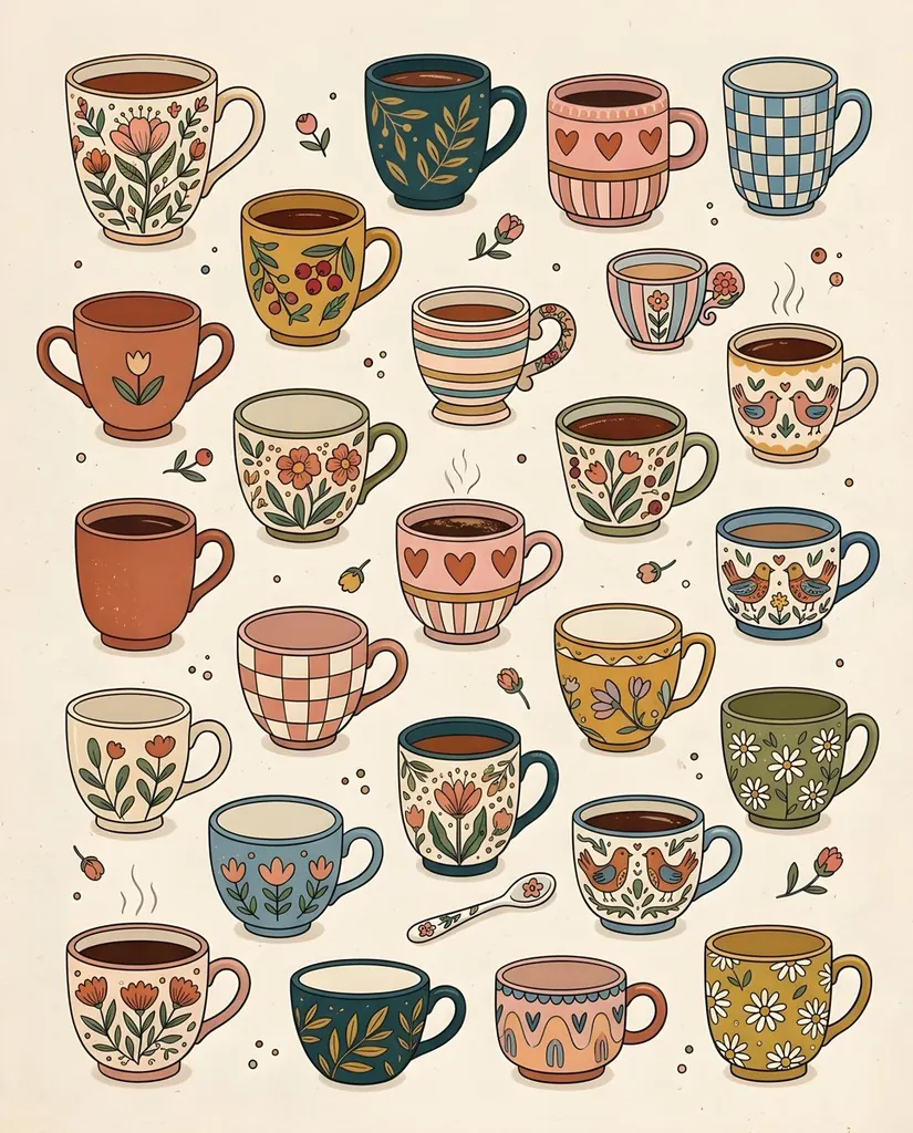 Whimsical Hand-Drawn Teacups