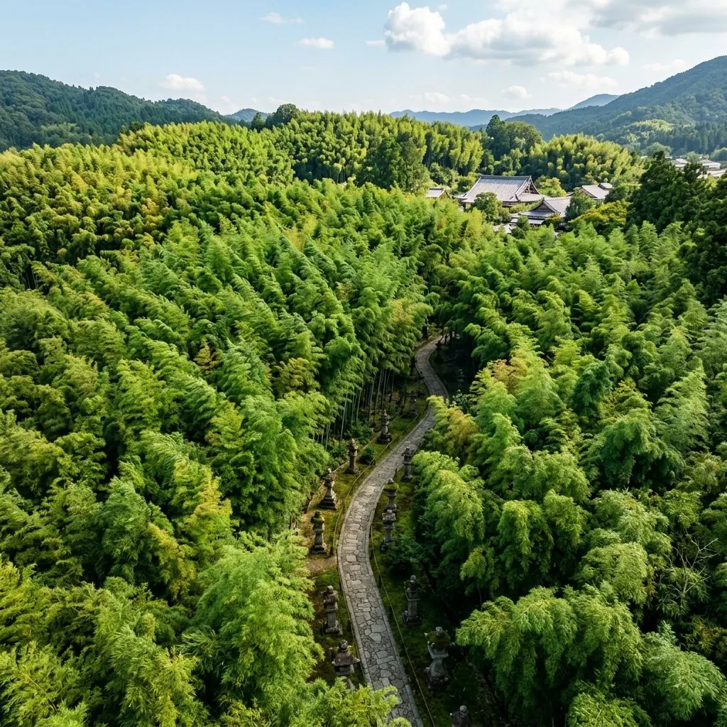 Realistic Aerial Bamboo Grove Landscape