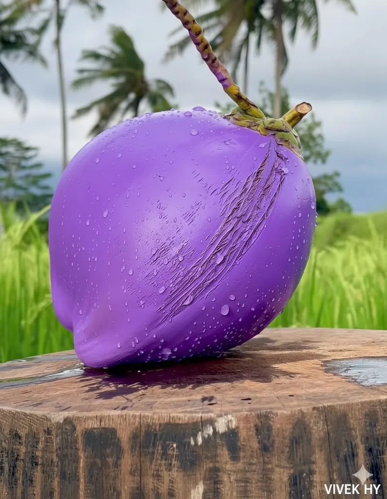 Hyper-realistic Cobalt Blue Coconut Still Life