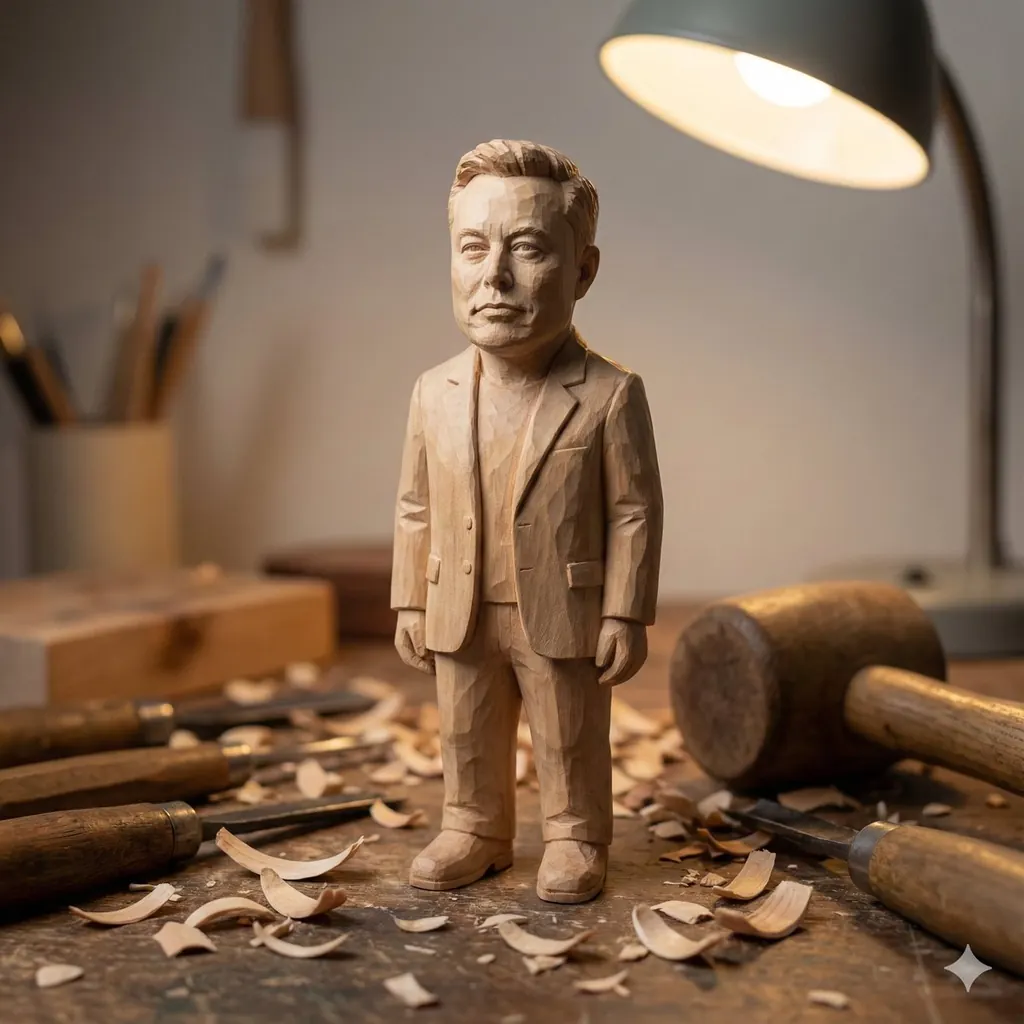 Hand-carved wooden miniature figure prompt