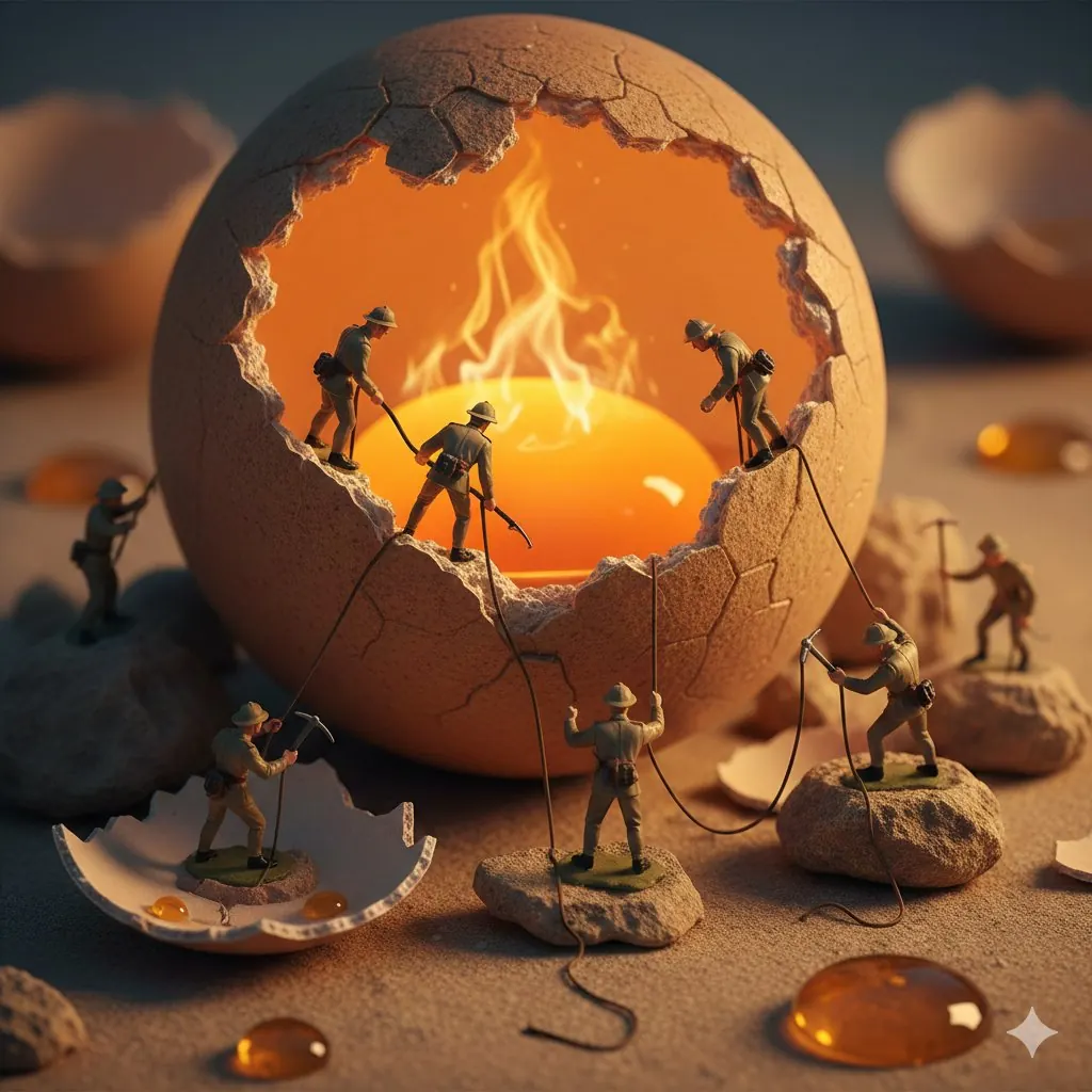 Miniature Toy Soldiers on a Giant Eggshell