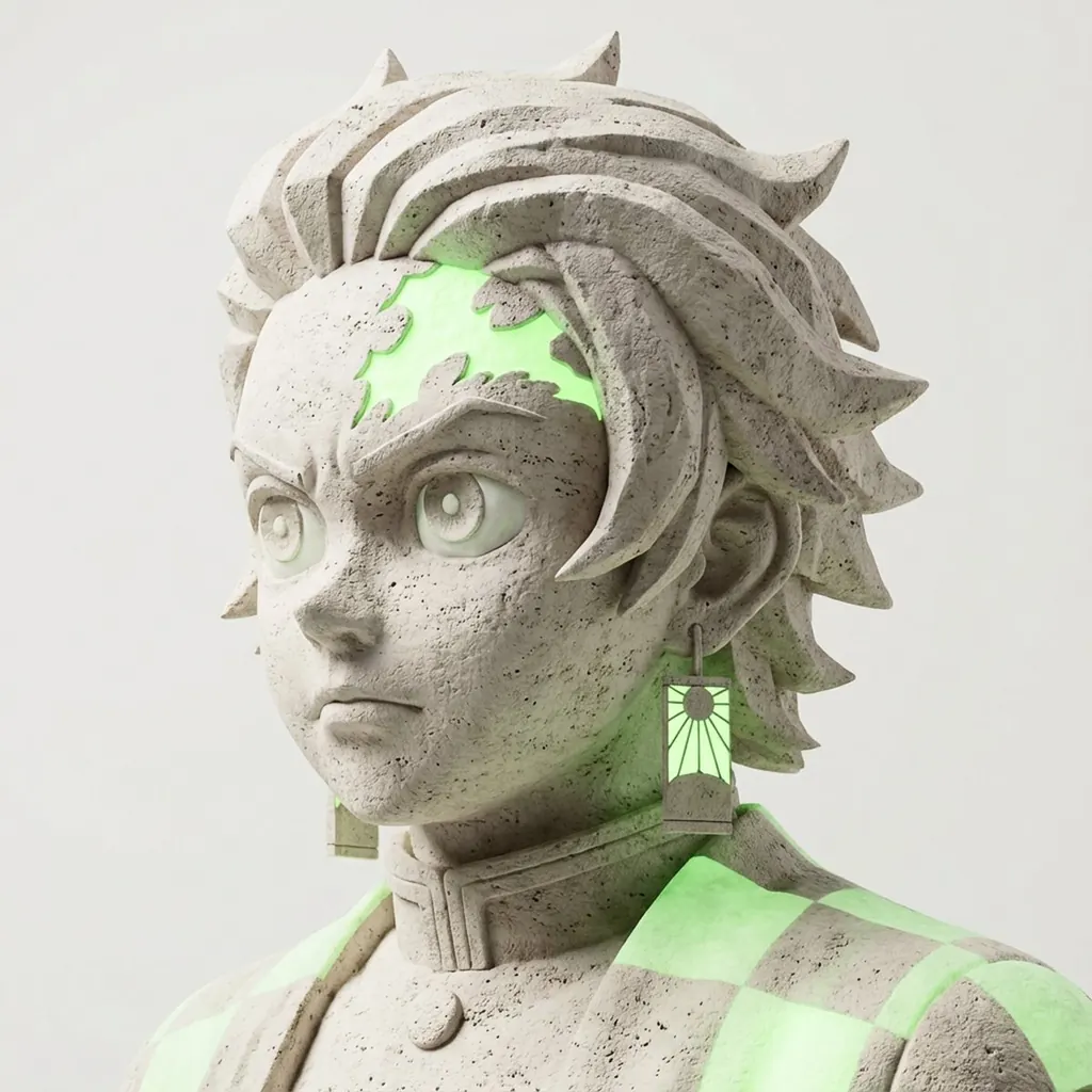 Limestone Sculpture with Neon Glow Prompt