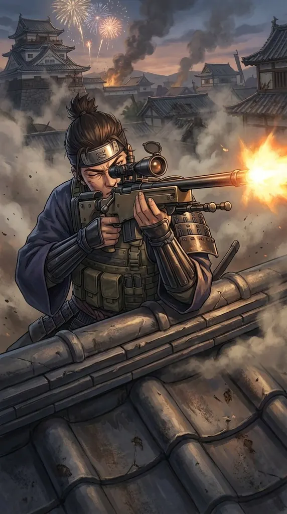 Samurai Sniper Dynamic Battle Scene Prompt