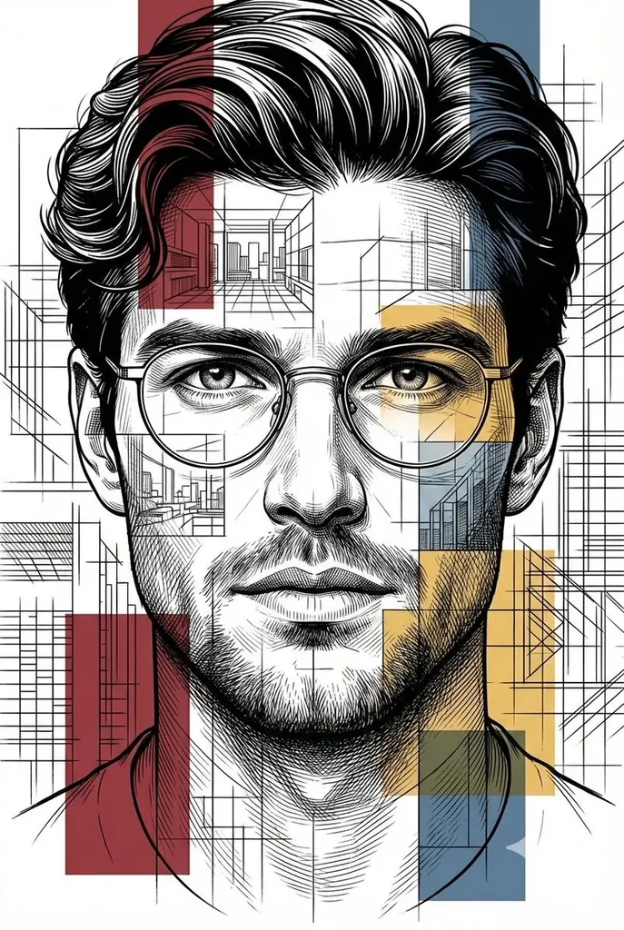 Architectural Blueprint Style Portrait