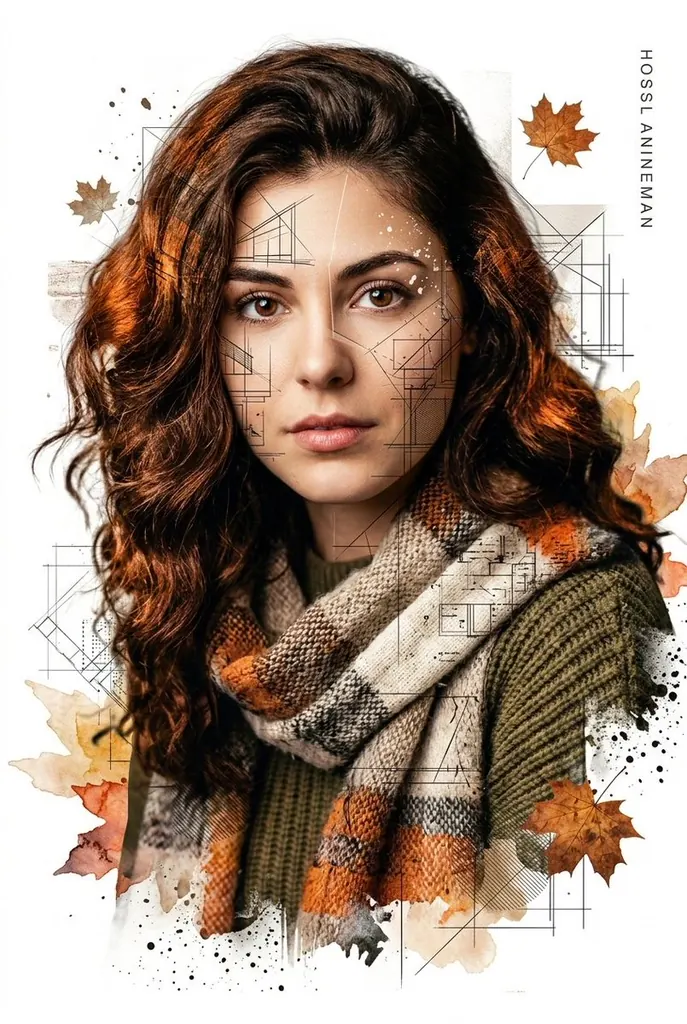 Gentle Autumn Mood Mixed-Media Portrait Poster Prompt