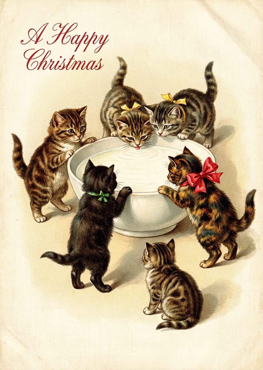 Vintage Chromolithograph Kittens