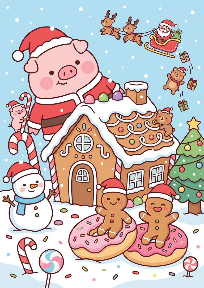 Kawaii Pink Pig and Gingerbread Doodle