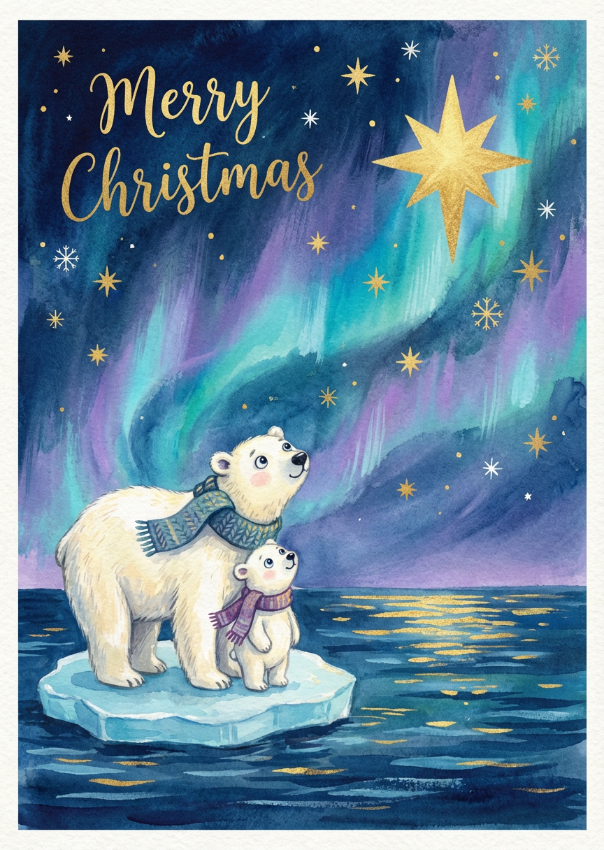Polar Bears under Aurora Borealis